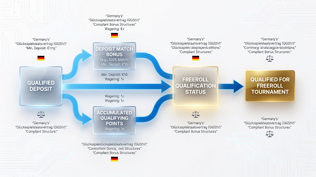 Illustration von Freeroll-Qualifikationspfaden und Deposit-Match-Strukturen
