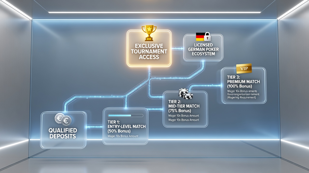 Diagramm zu Bonus-Pfaden und Turnierzugängen im deutschen Poker-Ökosystem