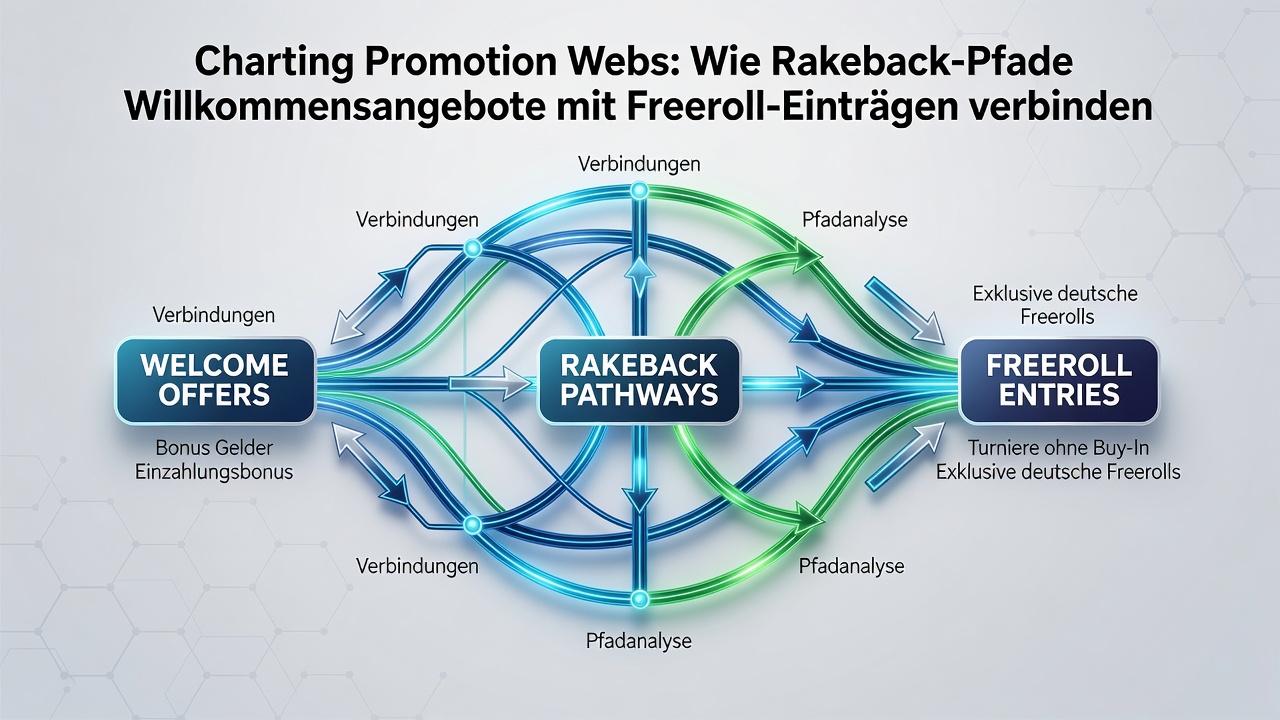 Grafik illustriert Rakeback-Pfade von Willkommensboni zu Freeroll-Qualifikationen