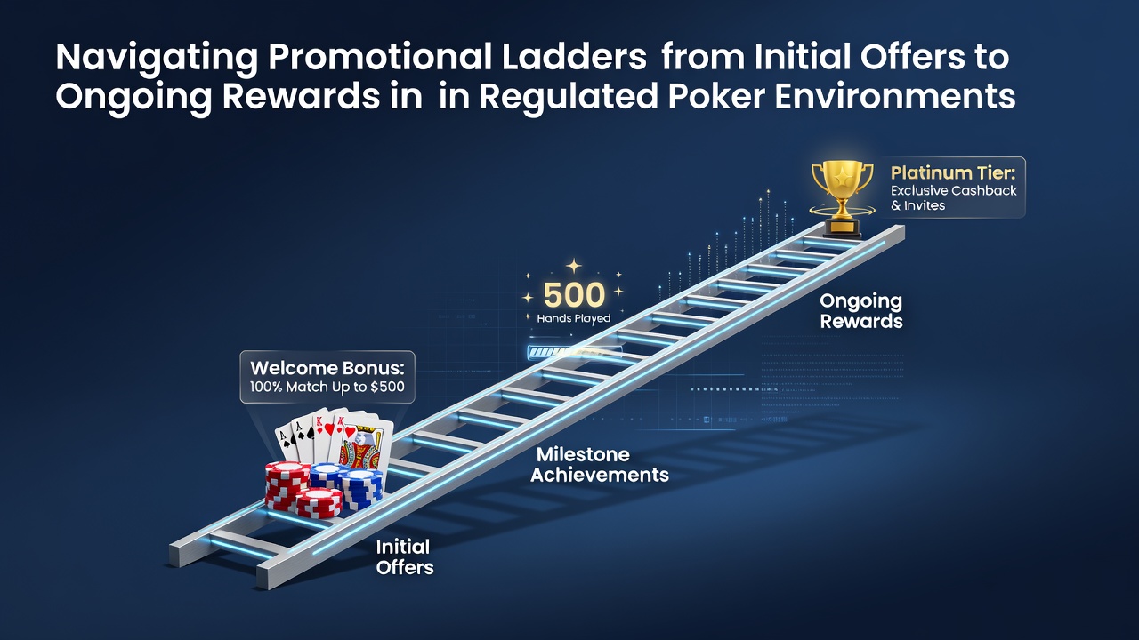 Illustration einer Poker-Promotionsleiter mit verschiedenen Stufen von Angeboten in einer regulierten Umgebung