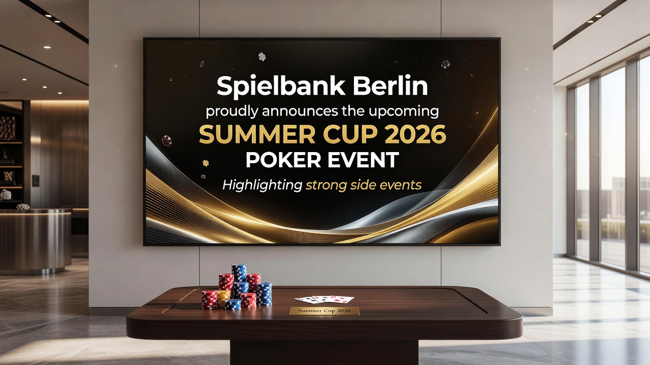 Überblick über das Turnierfeld in der Spielbank Berlin während der Triple A Series 2026, mit Spielern in Aktion und Turnier-Clock im Hintergrund